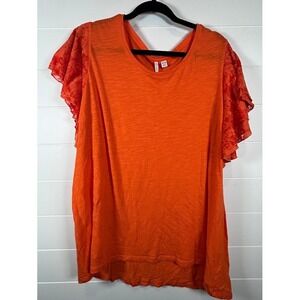Cato Fashion Women's Plus Size 18/20W Orange Top w/ Floral Lace Flutter Sleeves